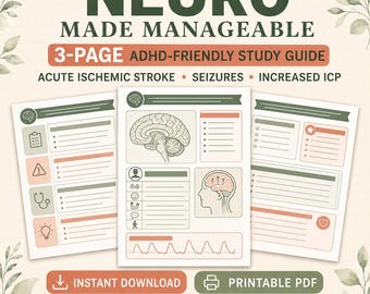 Studiegids Neurologische Verpleegkunde, ADHD-vriendelijke Medisch-Chirurgische Notities, 3 pagina's tellende printbare PDF