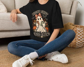 Bloemenprint spookverpleegster Halloween T-shirt | ICU Boo Crew Comfort Colors T-shirt
