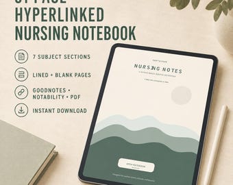 Hyperlinked Nursing Student Notebook | Cream Sage Mountains (Digital PDF)
