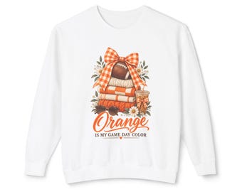 Oranje is mijn wedstrijddagkleur sweatshirt | Voetbal pompoen ruitjes stapel