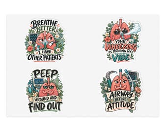 Grappige stickervel voor ademtherapeuten, humor over de longen, cadeau voor ademtherapeuten, stickers voor zorgmedewerkers