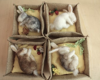 sleeping bunny sleeping bunny felted by hand, Easter gift, seasonal table, spring