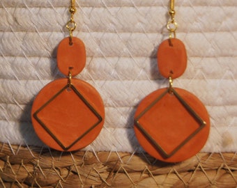 Boucles d'oreilles Big géo Ocre en pâte polymer