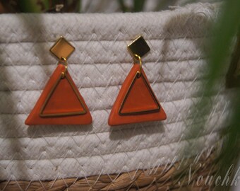 Boucles d'oreilles Big Triangle Ocre en pâte polymer