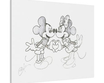 Mickey Mouse & Minnie Mouse Sketch Art Disney Original Print - Matte Canvas, Stretched, 0.75"