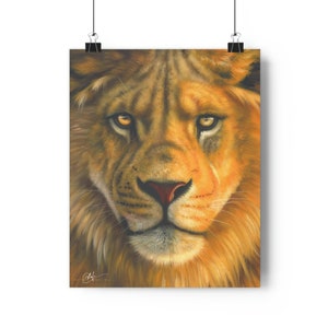 Bellissimo animale re leone della giungla stampa originale della pittura - poster premium