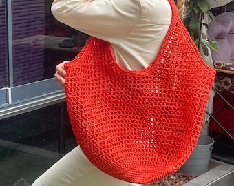 Crochet tote bag, crochet shoulder bag, eco friendly bag, hand woven bag