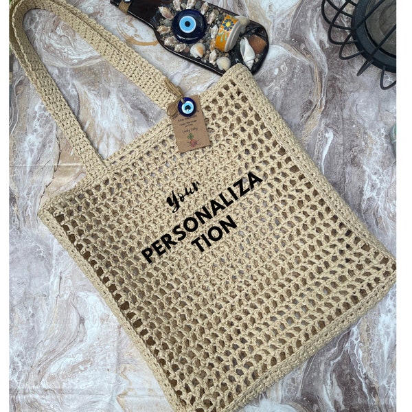 Crochet tote bag, customized beach bag, crochet shoulder bag, eco friendly bag