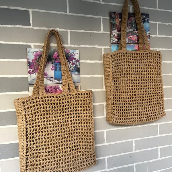 Crochet tote bag, crochet shoulder bag, eco friendly bag, hand woven bag