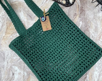 Crochet tote bag, crochet shoulder bag, eco friendly bag, hand woven bag