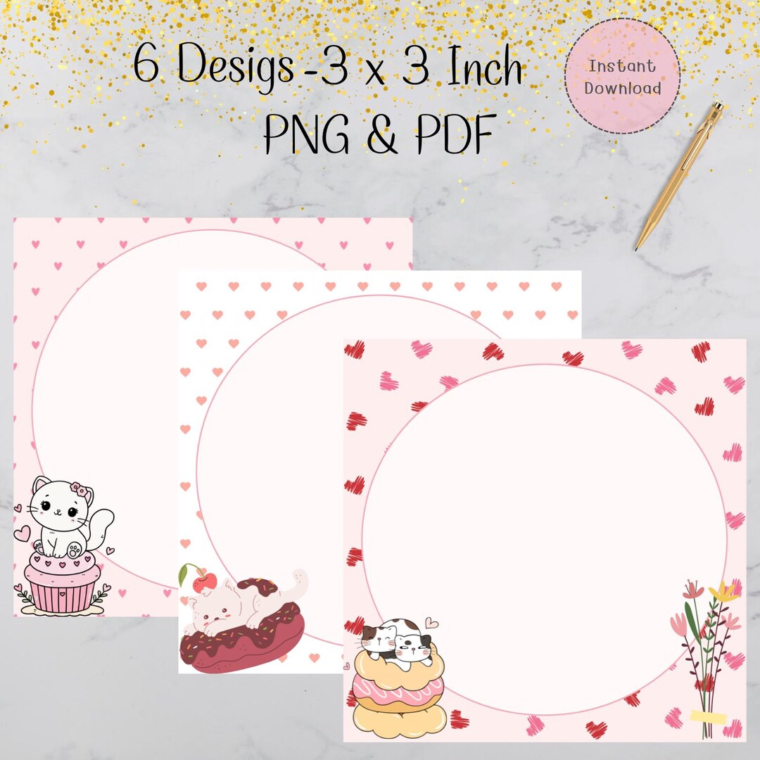 Cat Sweet Note Pads, Printable Notepad Template, Memo Pad,3x3 Inch 6 ...
