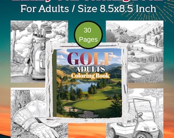 Luxury Golf Coloring Book for Adults Size 8.5x8.5 Inch 30 Pages