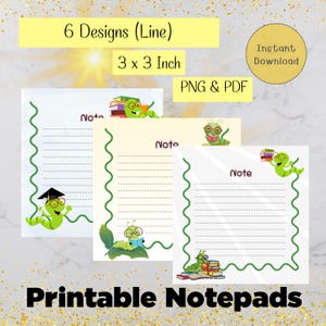 Memo Pad Printable, Little Worm Style, 3_3 Inch, 6 Desings (Line_Unline) (PNG & PDF)