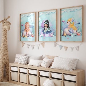 Mermaid Nautical Sea Wall Art, Mermaid Prints, Printable Art for Girls, Ocean Themed Room, Under The Sea Nursery Print, DIGITAL DOWNLOAD