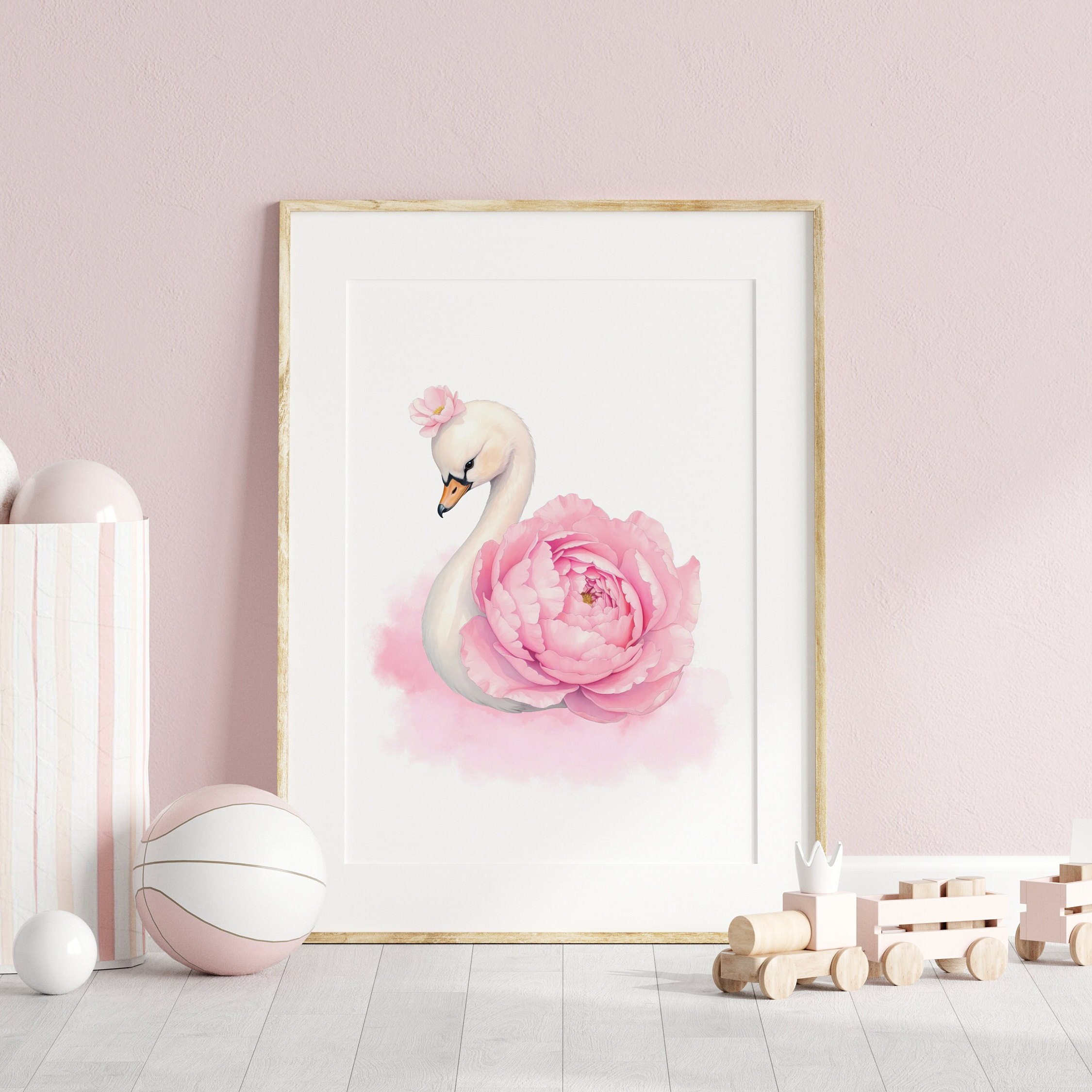 Swan Nursery Wall Art, Swan Princess Girl Nursery Decor, Set of 2 Pink ...