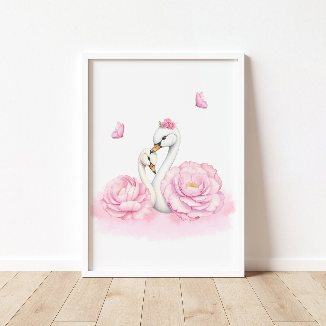 Swan Nursery Wall Art, Swan Princess Girl Nursery Decor, Set of 2 Pink ...