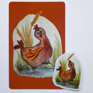 Verrücktes Huhn, Postkarte mit Sticker