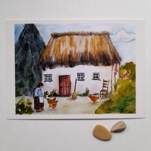 Ferme avec poules, carte postale
