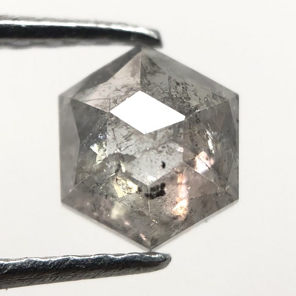 Hexagon Shape Diamond - Salt And Pepper Diamond - Light Grey Color - 0.40 CT - 5.09 X 4.38 X 2.16 MM - Hexagon Rustic diamond - OM0079