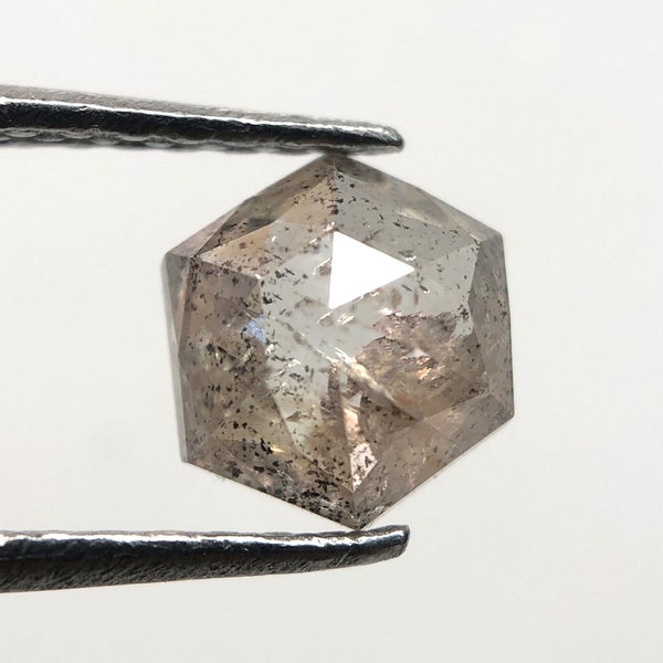 Hexagon Shape Diamond - Salt And Pepper Diamond - Light Grey Color - 0.54 CT - 5.80 X 4.94 X 2.28 MM - Hexagon Rustic diamond - OM080