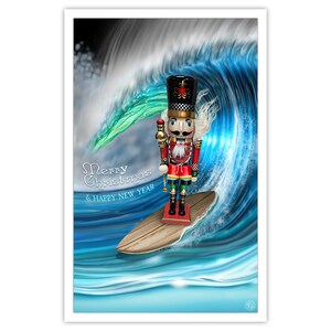 Pacote com 6 cartões de Natal de surfe quebra-nozes 8,5" x 5,5" com envelopes