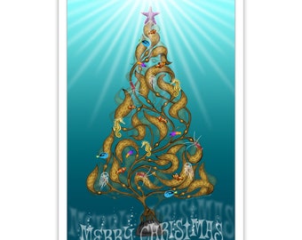 6 Pack~Sea Kelp Tree Christmas Cards 8.5"x5.5" with envelopes