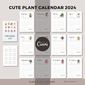 2024 Cute Plant Desk Calendar Template, Printable Calendar, Desk Calendar, Plant Calendar, Canva Template, Monthly Calendar, 2024 Calendar