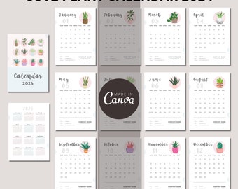 2024 süße Pflanze Tischkalender Vorlage, druckbarer Kalender, Tischkalender, Pflanzenkalender, Canva Vorlage, Monatskalender, 2024 Kalender