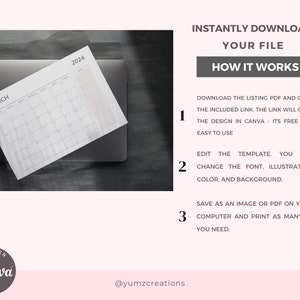 2024 Monthly Planner Calendar Canva Canva Templates Editable - Etsy