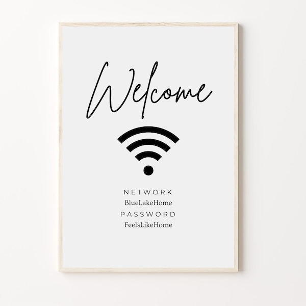 Editable Wifi Password Sign Template, Modern Wifi Sign For Guest Bedroom, Printable Wifi Network Sign, Wi-Fi Code Template, Minimalist Wifi