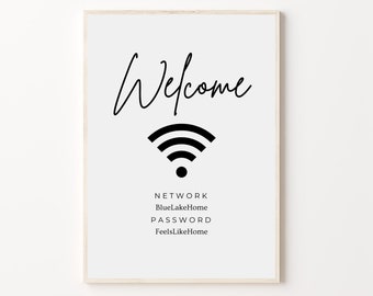 Editable Wifi Password Sign Template, Modern Wifi Sign For Guest Bedroom, Printable Wifi Network Sign, Wi-Fi Code Template, Minimalist Wifi