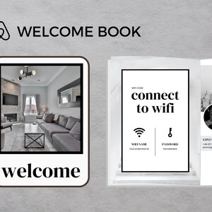 Vacation Rental Welcome Book, Minimalist Black And White Airbnb Guestbook, VRBO Guest Book, Editable Airbnb Template, Airbnb House Manual