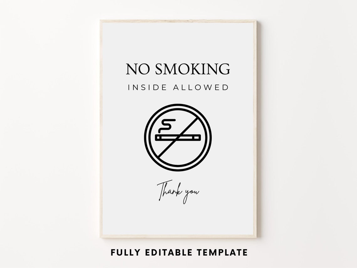 Editable No Smoking Sign Template, Printable No Smoking Sign for Airbnb