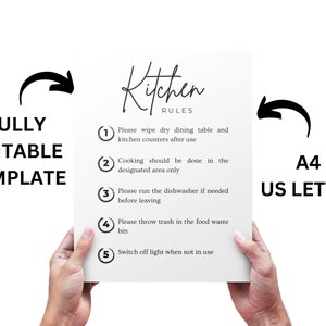 Editable Kitchen Rules Template, VRBO Home Kitchen Sign, Airbnb Kitchen Rules Print, Vacation Rental Kitchen Printable, Kitchen Instructions