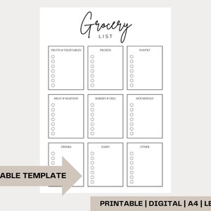 Editable Grocery List Template, Printable Food Shopping List ...