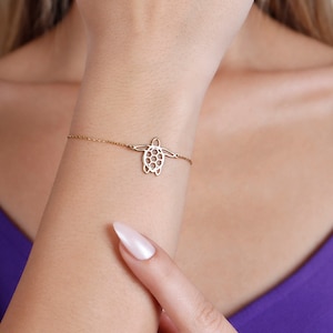 Turtle Bracelet in 14K Solid Gold, Real Gold Turtle Charm Bracelet, Dainty Turtle Lucky Bracelet, Gold Animal Jewelry, Christmas Gifts