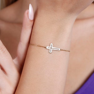 Kreuz Armband aus 14K Massivgold, Echtgold Kleines Kreuz Armband, Offenes Kreuz Armband, Taufe Kreuz Armbänder, Kreuz Schmuck, Weihnachtsgeschenke