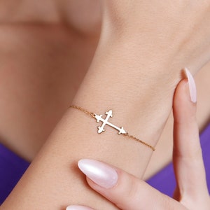 Zierliches Kreuz Armband aus 14K Massivgold, Echt Gold Christliche Armbänder, Gold Kreuz Religiöses Armband, Glauben Schmuck, Weihnachtsgeschenke