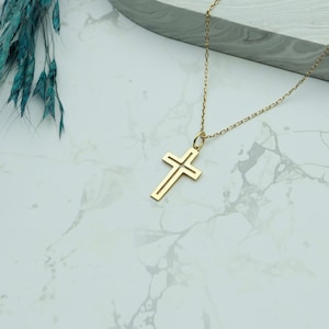 14K Solid Gold Cross Necklace: Small Open Cross Pendant