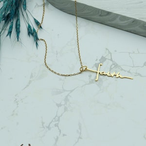 14K Solid Gold Faith Cross Necklace, Faith Dainty Cross Pendant, Faith Charm, Holy Pendant Necklace, Baptism Gifts Ideas, Christmas Gifts
