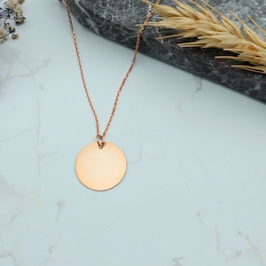 14K Solid Gold Engraved Disc Necklace: Personalized Pendant