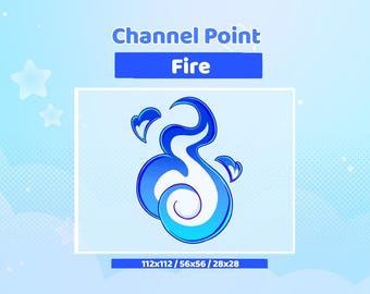 May include: Blue flame graphic with the text "Channel Point Fire" and the sizes "112x112 / 56x56 / 28x28"