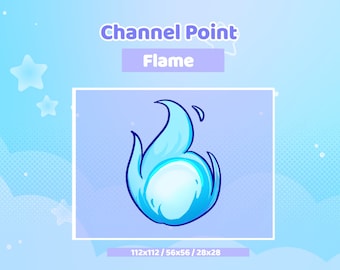 May include: A blue flame graphic with the text "Channel Point Flame" and the sizes "112x112 / 56x56 / 28x28" below.