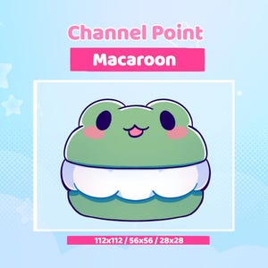 May include: A green frog-shaped macaroon with white frosting and a pink blush on its cheeks. The macaroon is 112x112 pixels, 56x56 pixels, and 28x28 pixels.