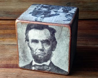 Abraham Lincoln Wood Block Art: Gettysburg Address, Emancipation Proclamation, Ford's Theatre, Copper Gilding