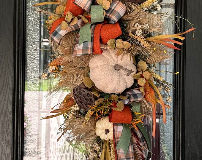 Neutral Fall Swag for Front Door, Boho Wreath, Farmhouse Door Decor ...