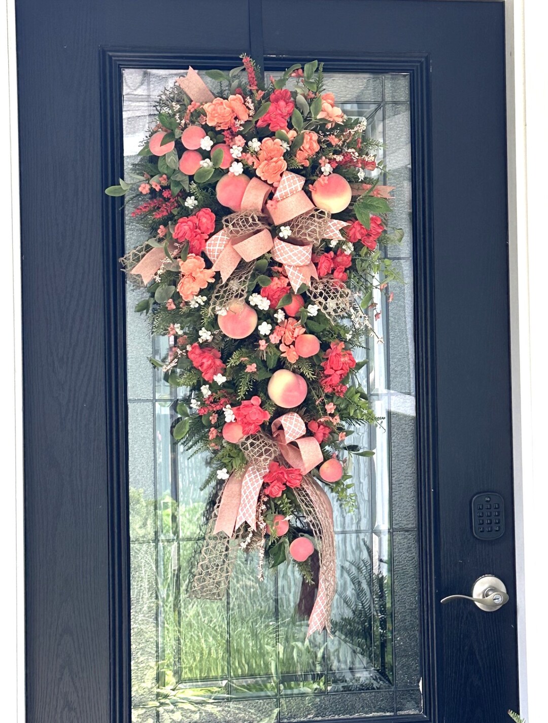 Large, Peach Swag for Front Door, Southern Peach Decor, Front Door ...