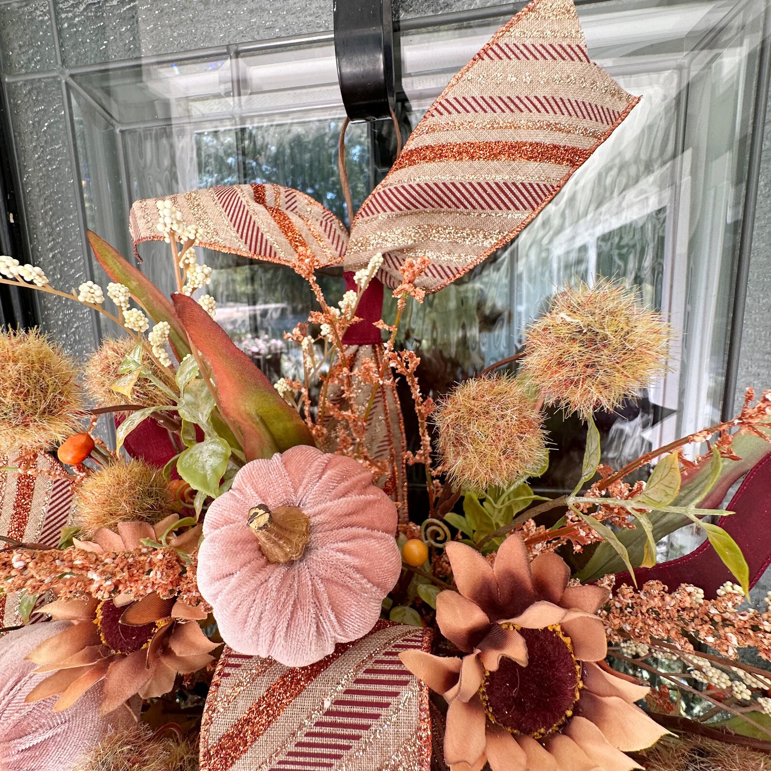 Pink Fall Wreath for Front Door Pink Velvet Pumpkin Wreath - Etsy