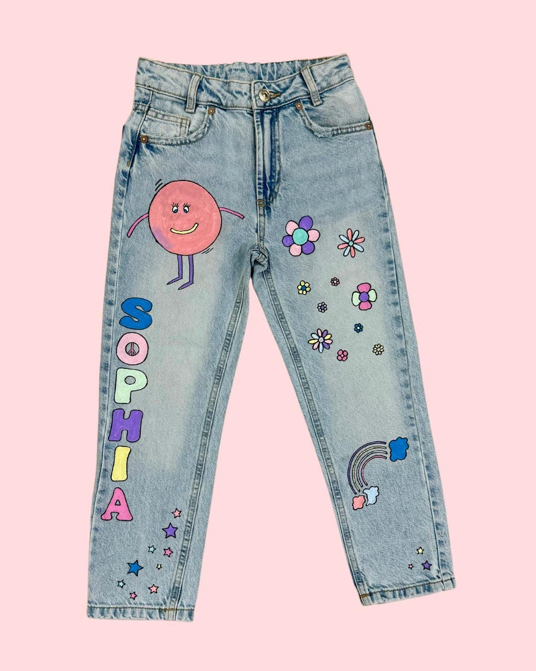 Rainbow Painted Jeans - Etsy