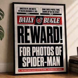 Spider-Man Daily Bugle-tidningsaffisch | Väggkonst med belöning för foton | Marvel Comic-rumsdekor | Digital nedladdning